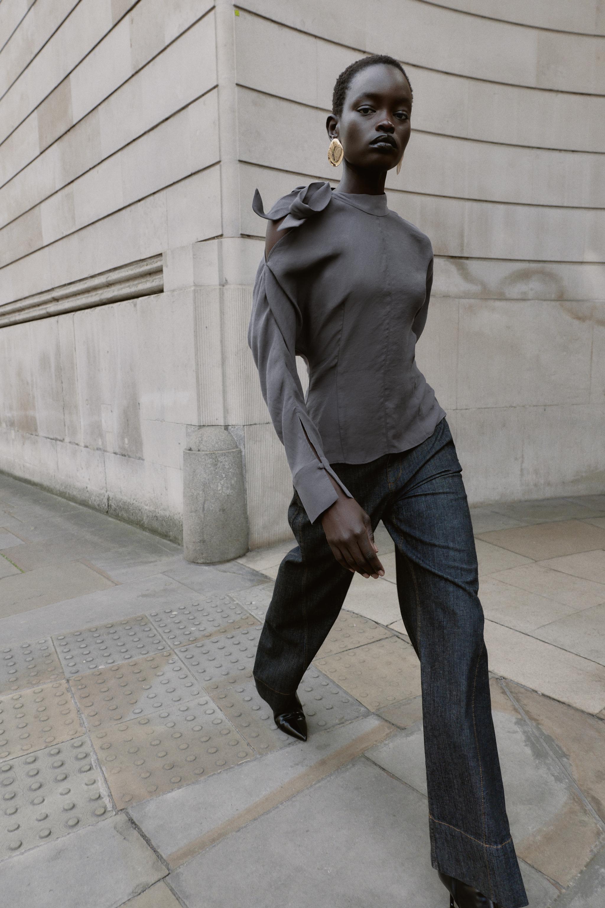 SHOULDER CUT-OUT BLOUSE WITH TIE